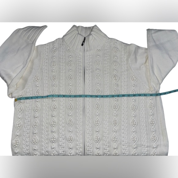 NWOT Lands' End 100% Cotton Textured & Cable Knit Full Zip Ivory Sweater 3X - Picture 3 of 7